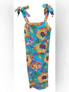 GB Girls Bright Floral Tie Strap Dress Size 10 Teal Multicolor Summer Party. NWT